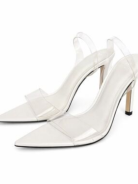 Zara White Pointed Toe Clear Strap Stiletto Slingbacks